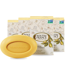 South of France front packaging showing 4-pack and bright lemon verbena scent benefits