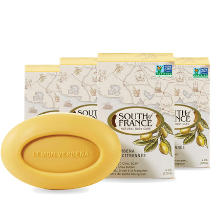 South of France front packaging showing 4-pack and bright lemon verbena scent benefits