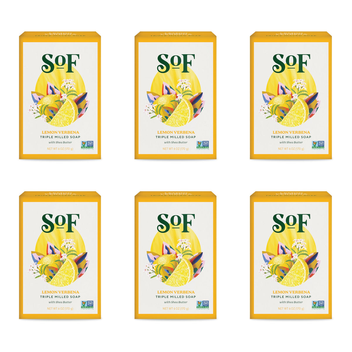 South Of France front packaging showing six lemon verbena bars and benefits
