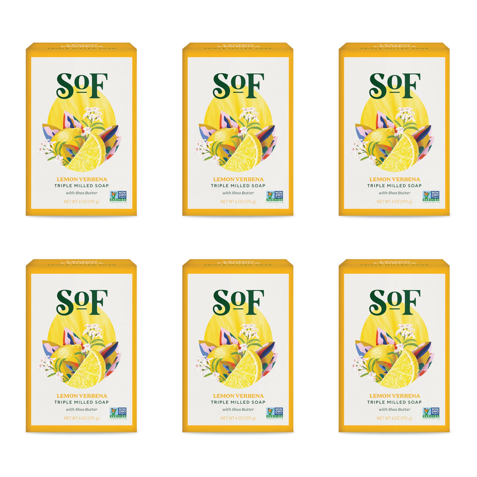 South Of France front packaging showing six lemon verbena bars and benefits
