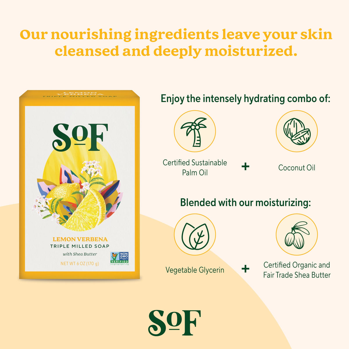 South Of France ingredient label showing shea butter and non-GMO certification