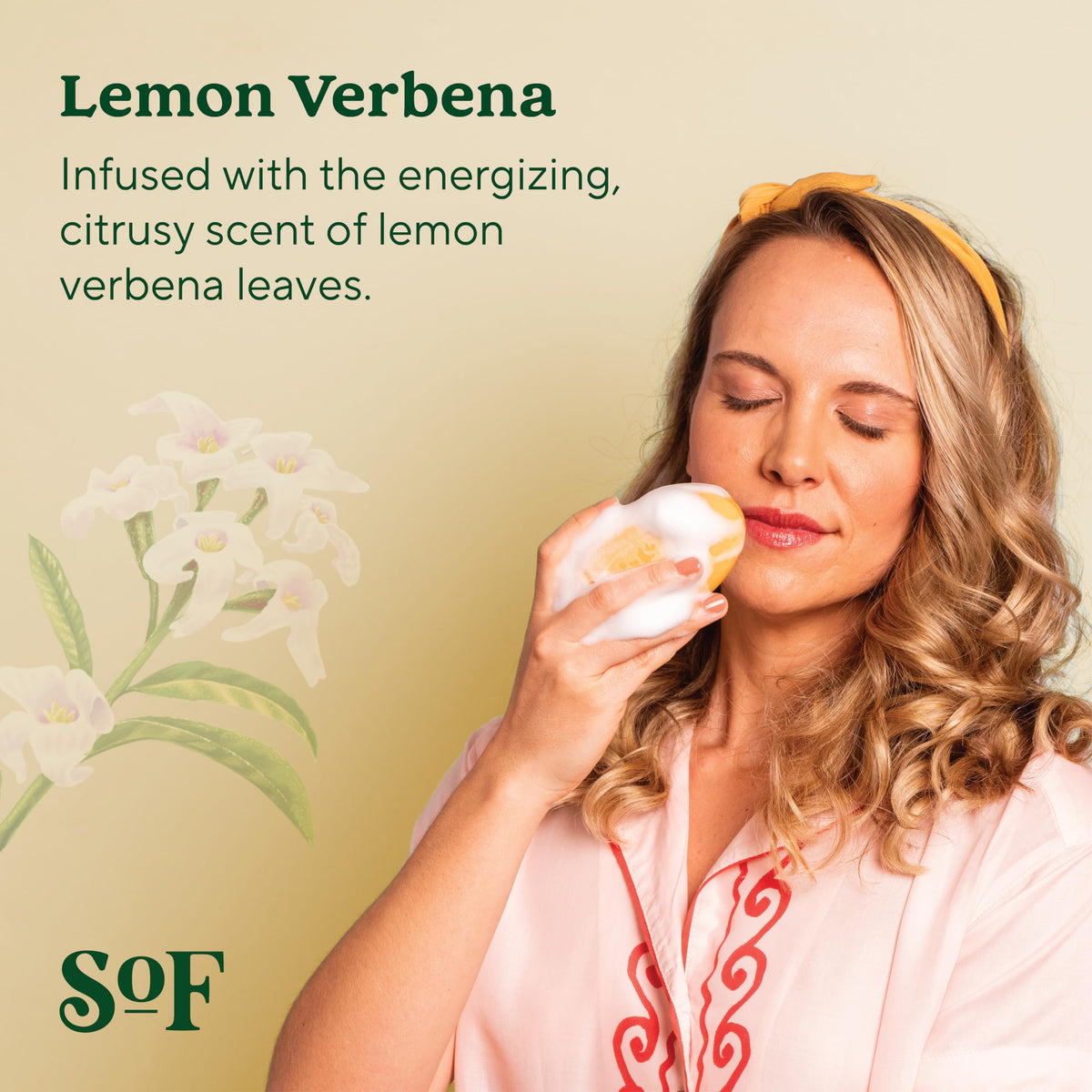 South Of France foamy lather in hand demonstrating moisturizing coconut oil