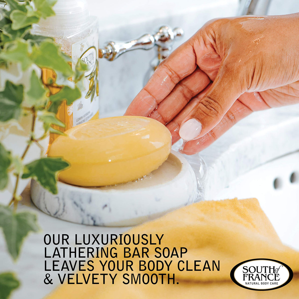 South of France close-up of soap texture highlighting creamy, dense triple-milled finish