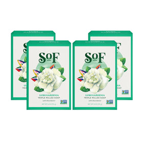 South Of France front packaging showing four gardenia bars and brand benefits