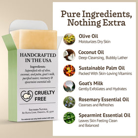 Southern Natural bar lather in hand demonstrating rich foam and easy rinse benefit