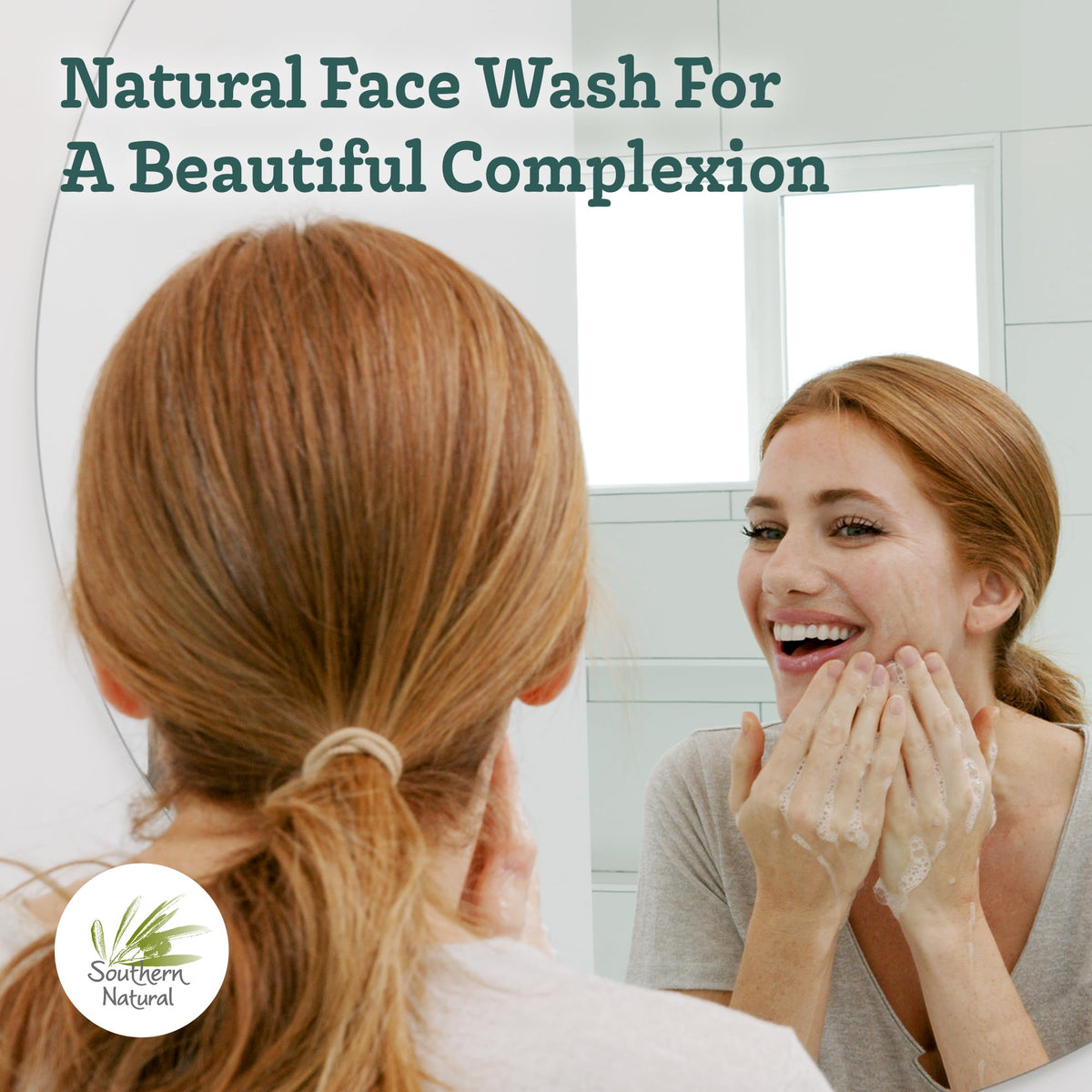 Southern Natural in a bathroom lifestyle scene suggesting natural routine benefit