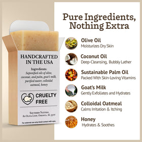 Southern Natural soap lather on hands showing gentle cleansing foam