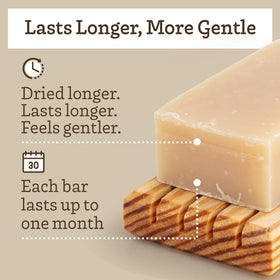 Southern Natural hand holding soap bar shows size and family-friendly benefit