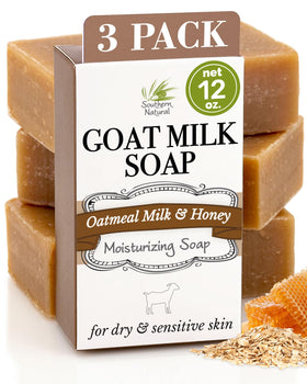 Southern Natural soap front packaging showing three bars and label, clear product identity and gift ready