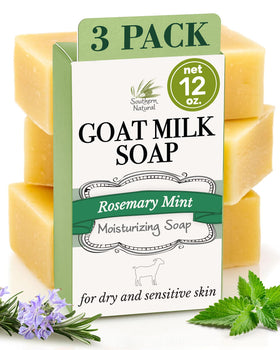 Southern Natural front packaging showing three rosemary mint bars and clear labeling benefit gentle cleansing