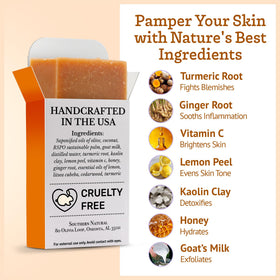 Southern Natural ingredients display with turmeric, honey and lemon