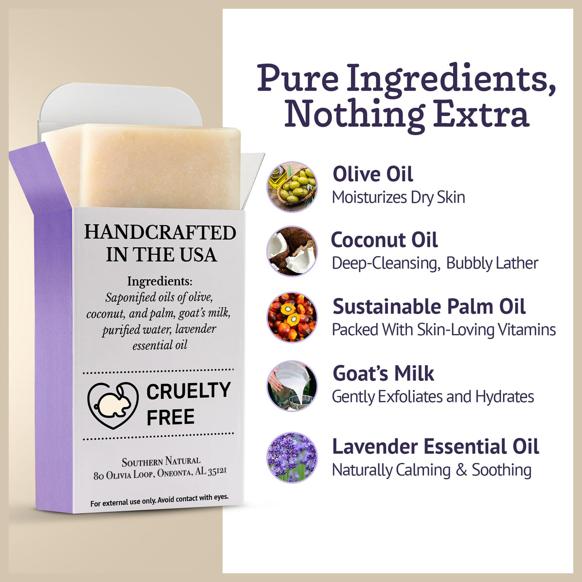 Southern Natural hand creating lather demonstrating rich foam and effective cleansing