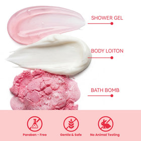 spa luxetique bubble bath bottle label visible to convey creamy foam benefit