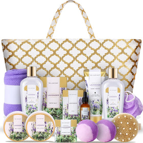 Spa Luxetique front packaging showing all 15 pieces and gift tote for effortless gifting