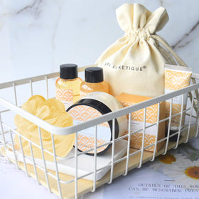 spa luxetique kit staged in a bathroom, creating a calming spa-like setting