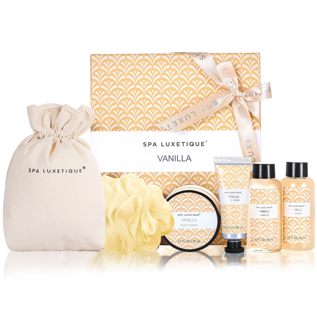 spa luxetique front packaging showing full vanilla kit and gift-ready presentation