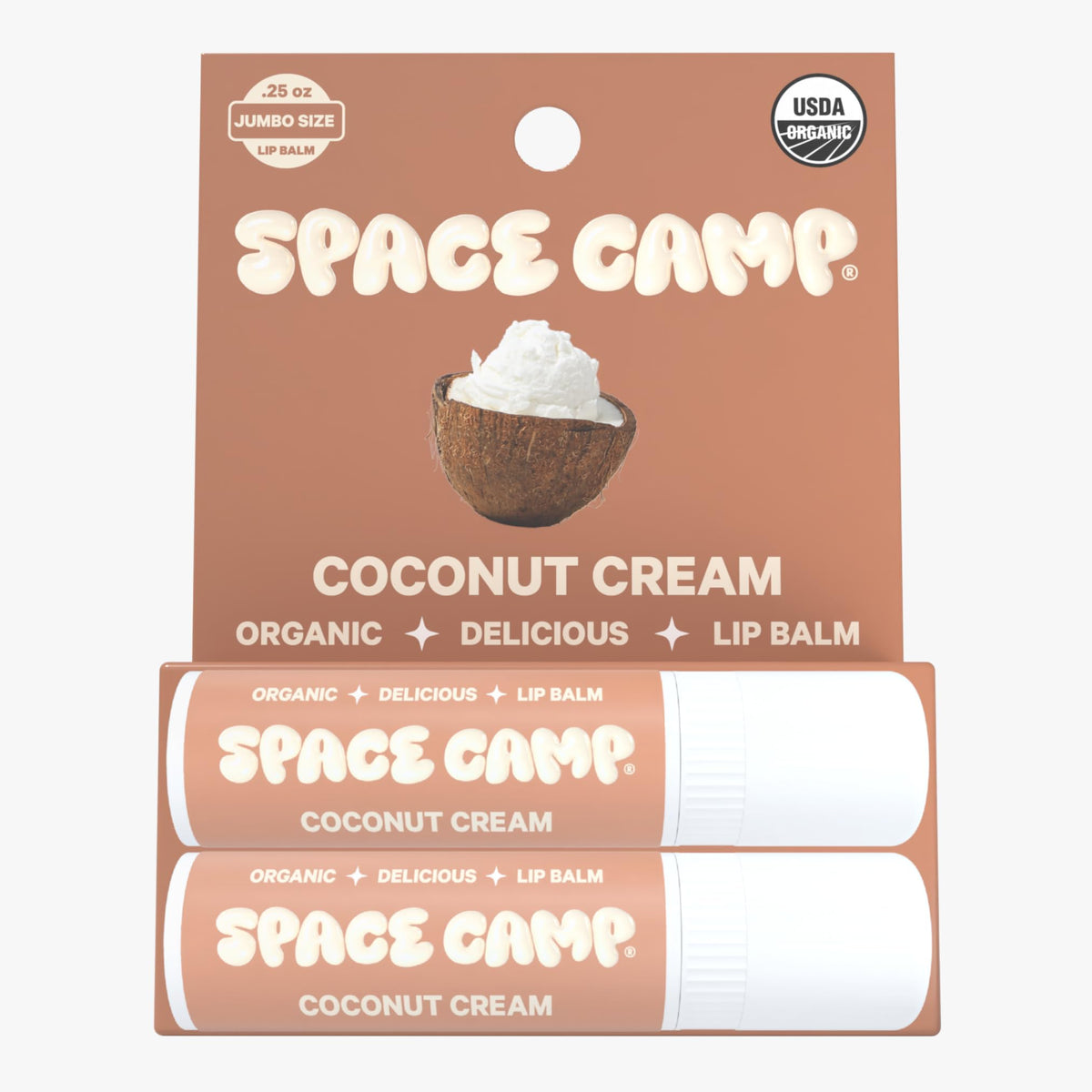 Space Camp coconut cream open tube close-up showing smooth balm surface