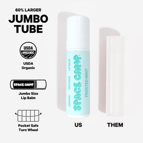 Space Camp frosted mint balm texture close-up highlighting cooling, non-greasy feel