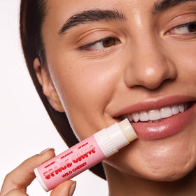 Space Camp juicy watermelon applied to lips demonstrating easy coverage and moisture