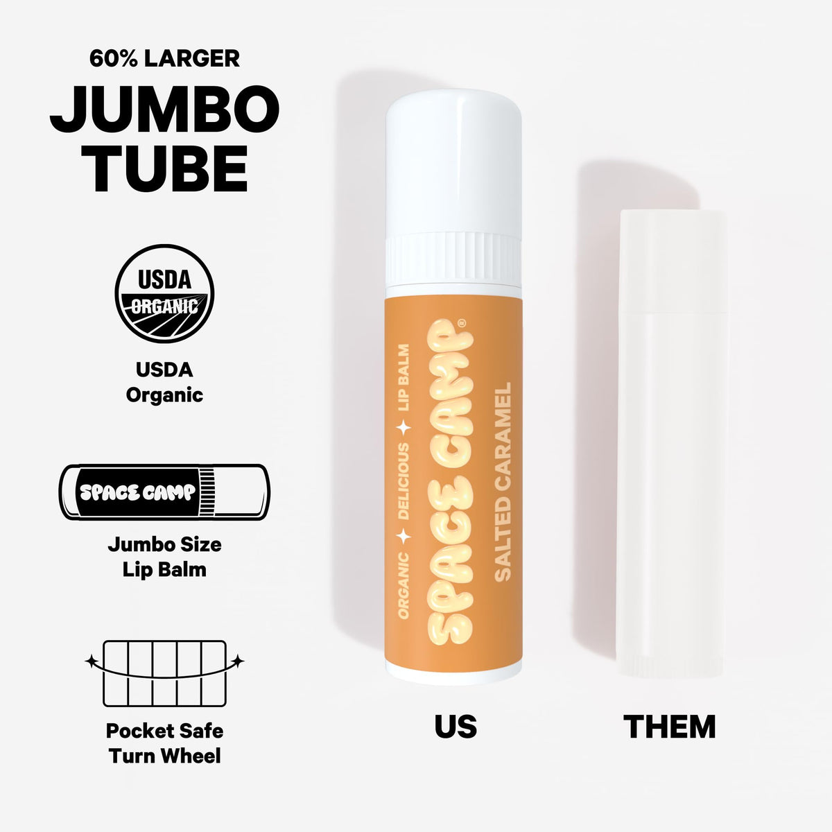 Space Camp salted caramel tube twist showing generous product amount