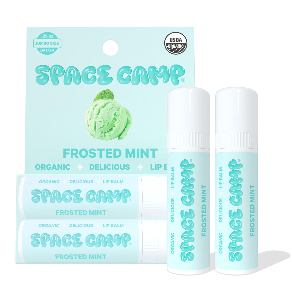 Space Camp jumbo front packaging showing two tubes and nutritional benefit