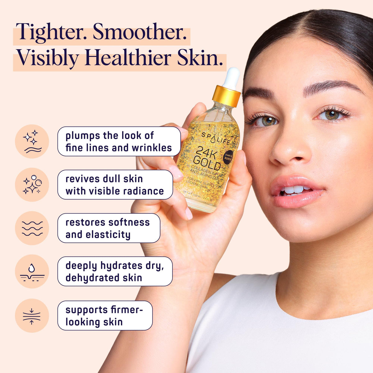 SpaLife close-up of real gold flakes in serum highlighting brightening effect