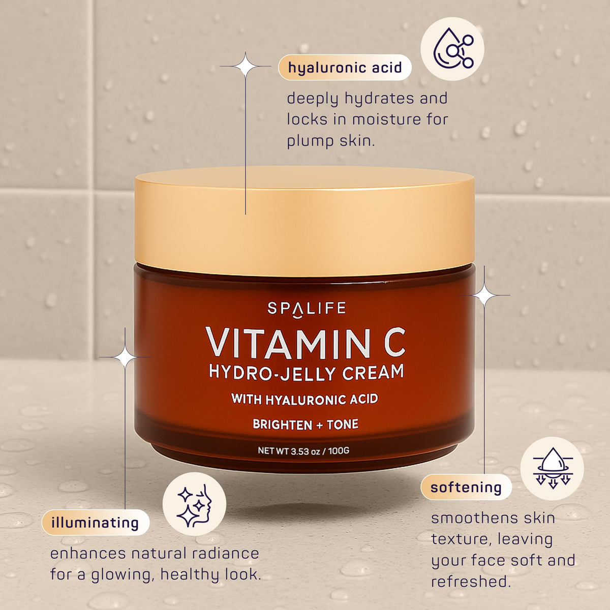 SpaLife moisturizer on bathroom counter in routine setting benefit