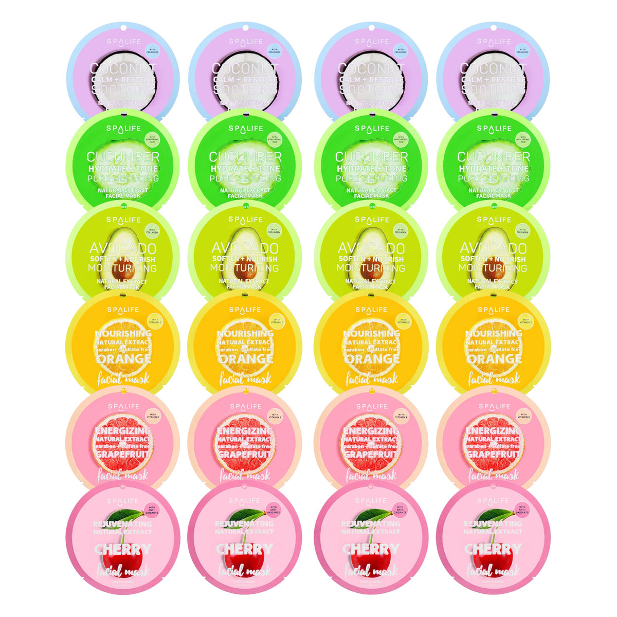 SpaLife front packaging showing 24-pack and six fruit formulas for variety