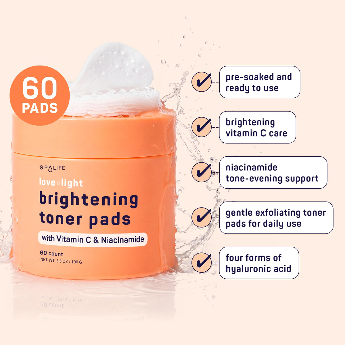 SpaLife close-up pad texture emphasizing gentle exfoliation and hydration