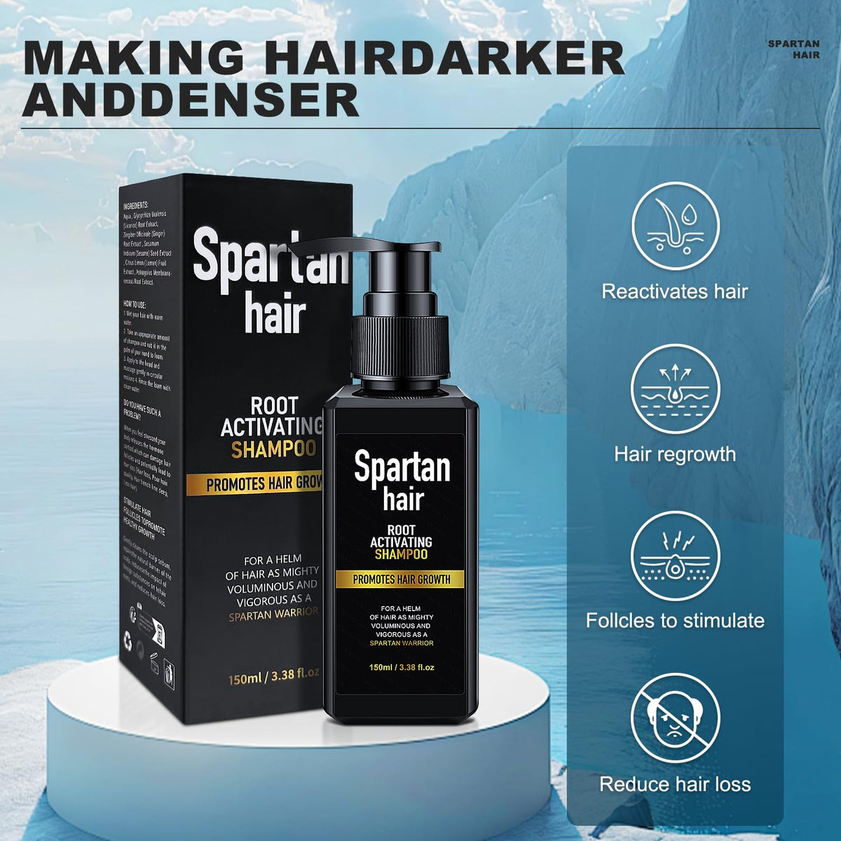 SPARTAN HAIR creamy shampoo texture pouring to show lightweight, nourishing formula