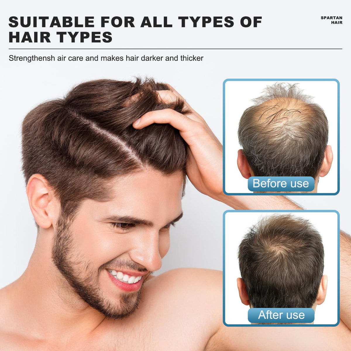 SPARTAN HAIR beside a ruler to show bottle size and travel-friendly convenience