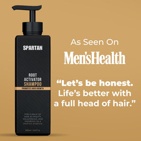 SPARTAN man massaging shampoo into scalp showing improved cleansing routine