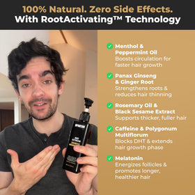 SPARTAN bottle in hand to show actual size and easy pump dispensing