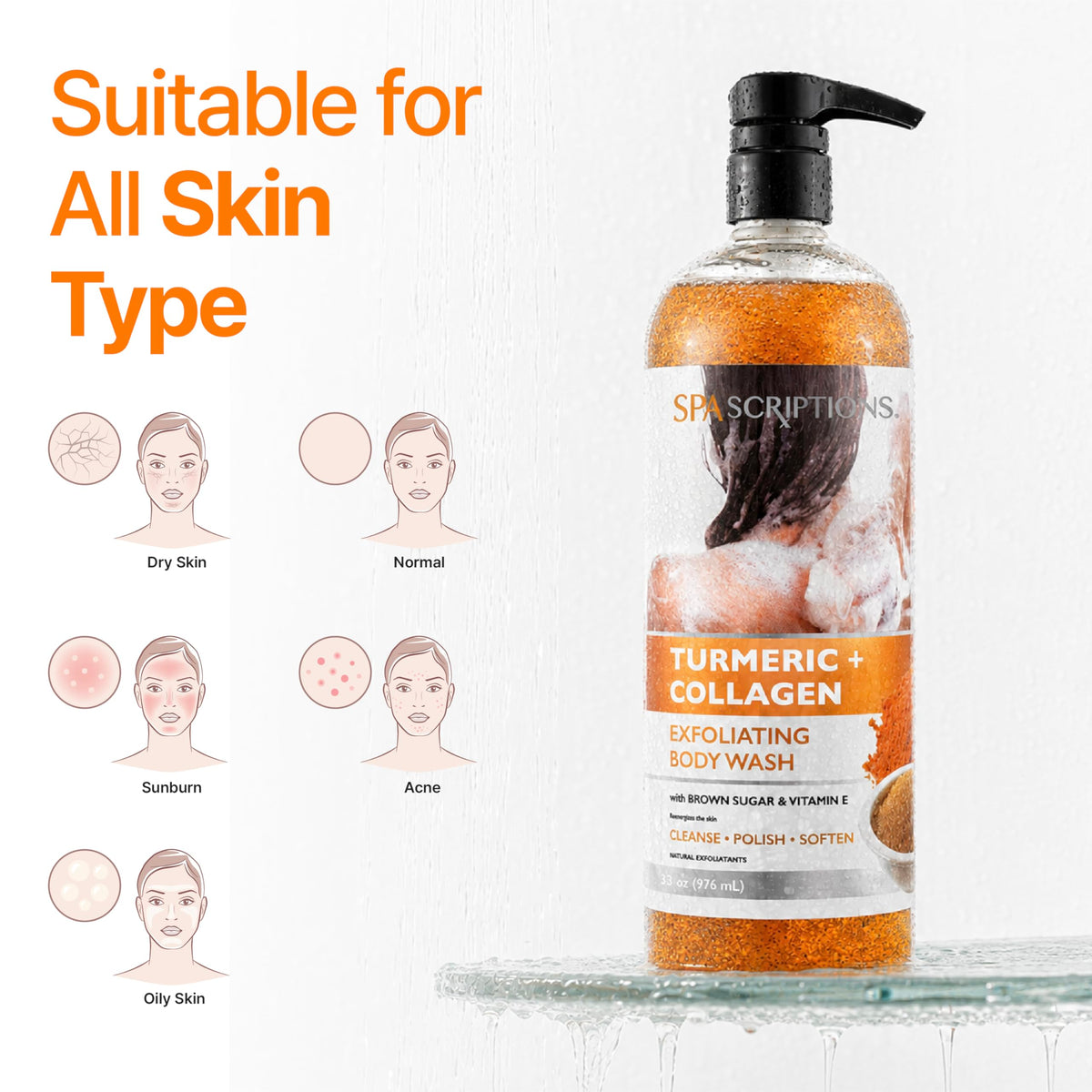 SpaScriptions bottle styled on bath shelf inspiring daily self-care
