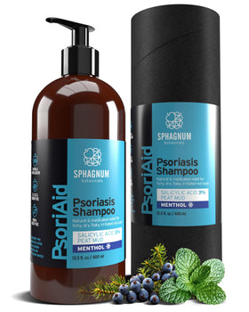 Sphagnum Botanicals front packaging showing medicated shampoo benefits and NPF seal