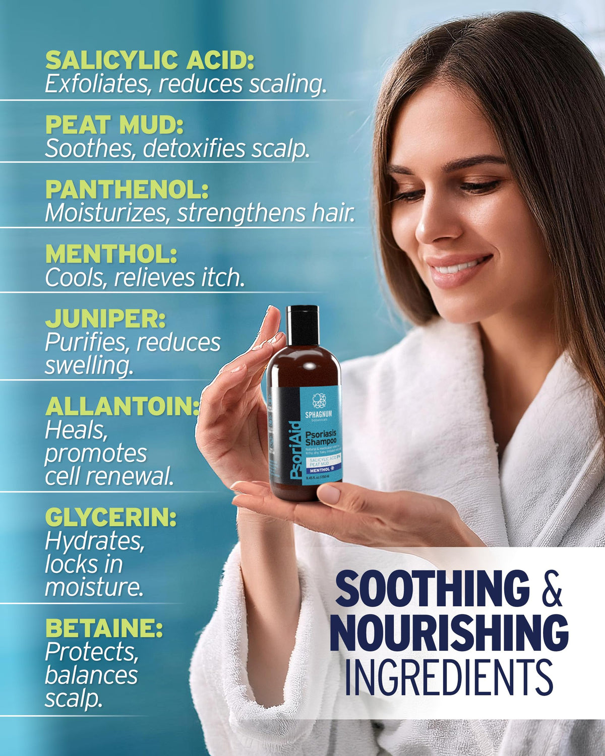 Sphagnum Botanicals shampoo texture close-up demonstrating conditioning, non-drying formula