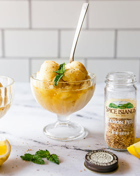 Bowl of Spice Islands lemon peel ready to sprinkle for instant citrus flavor
