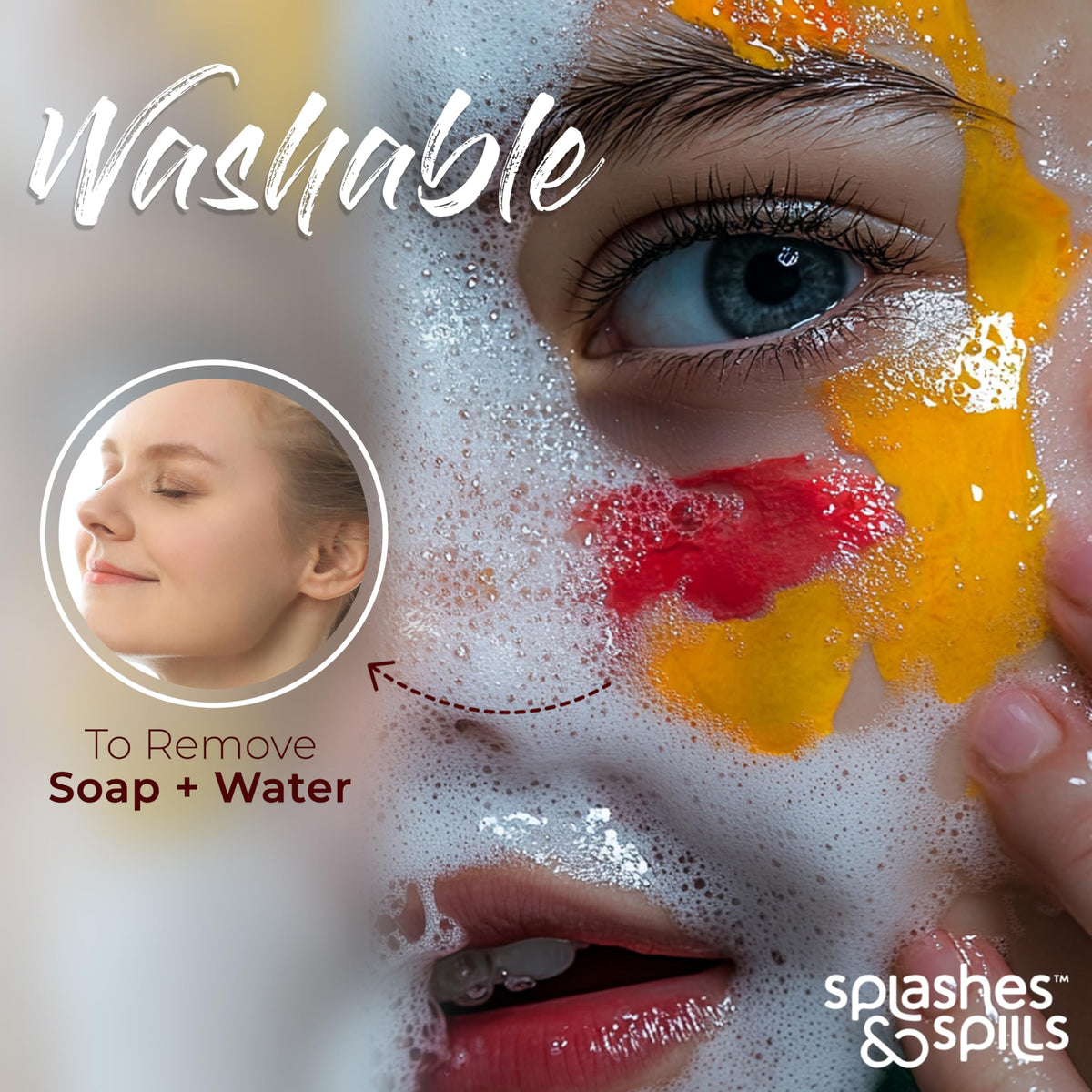 splashes & spills body paint arm swipe showing opacity and size comparison benefit