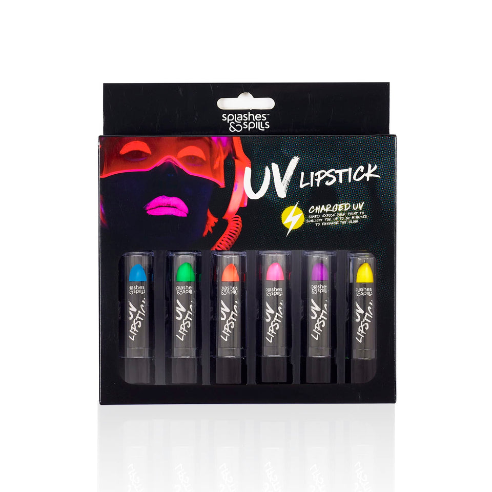 splashes & spills front packaging showing six neon tubes and clarity for selection