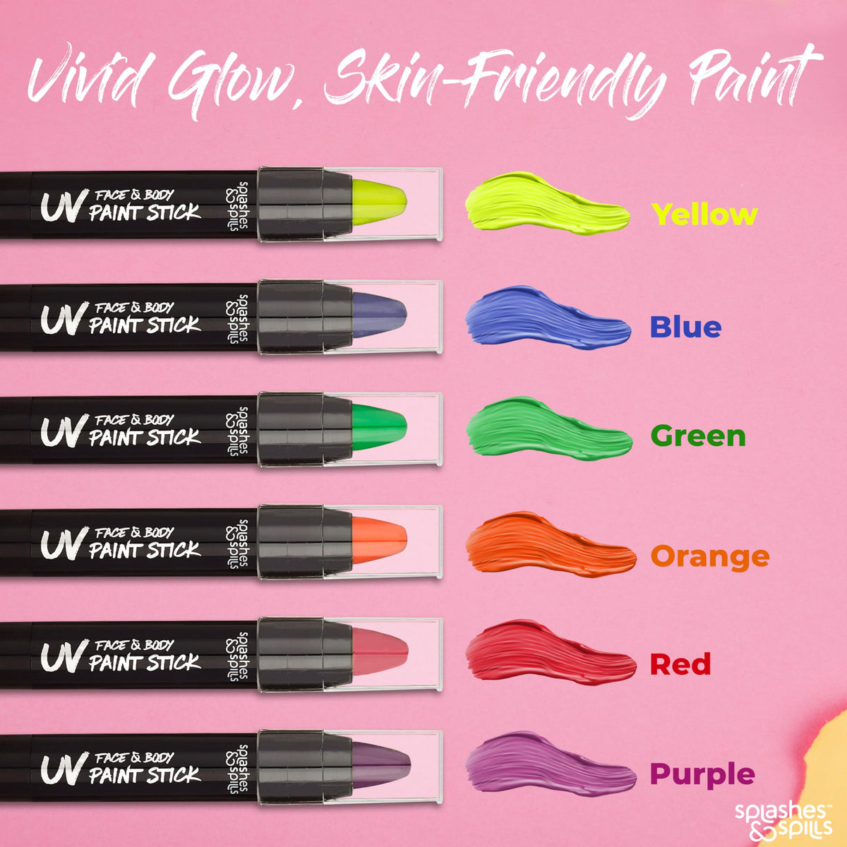splashes & spills six colors laid out to show color range and easy selection benefit