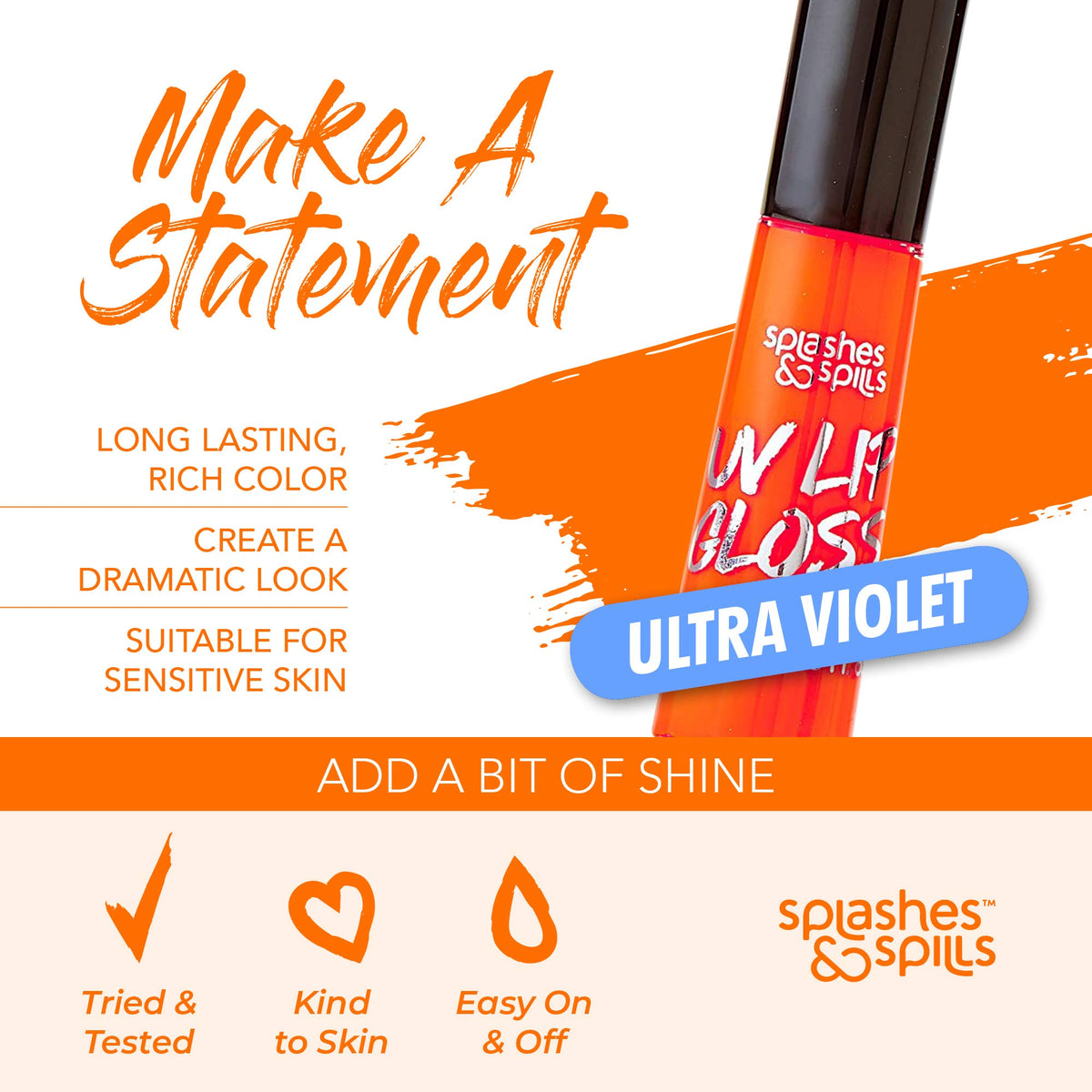 splashes & spills before and after lips demonstrating fuller, high-shine effect