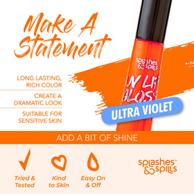 splashes & spills before and after lips demonstrating fuller, high-shine effect