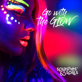 splashes & spills model wearing neon gloss in costume for festival-ready look