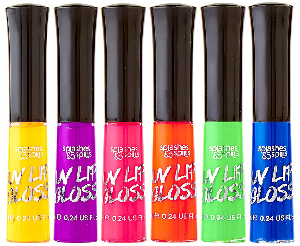 splashes & spills front packaging showing six neon glosses and vibrant colors