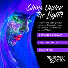 splashes & spills tube next to hand showing compact 3.7g size and portability