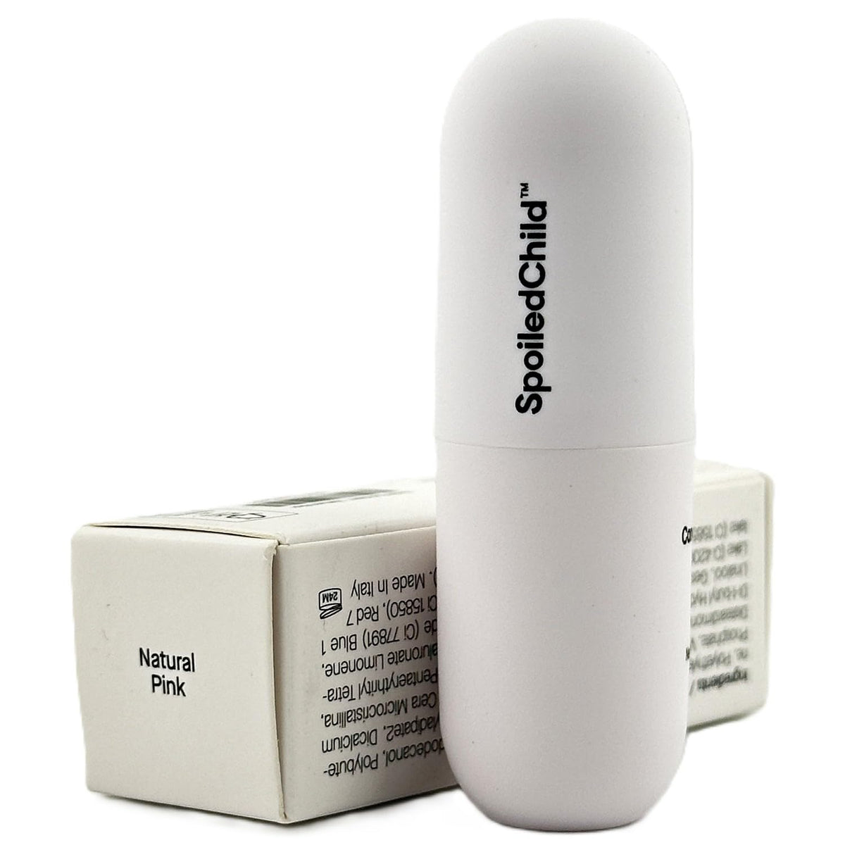 SpoiledChild applied on lips demonstrating natural pink tint benefit