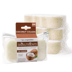 Spongeables Coconut Colada front packaging showing three sponges and tropical branding