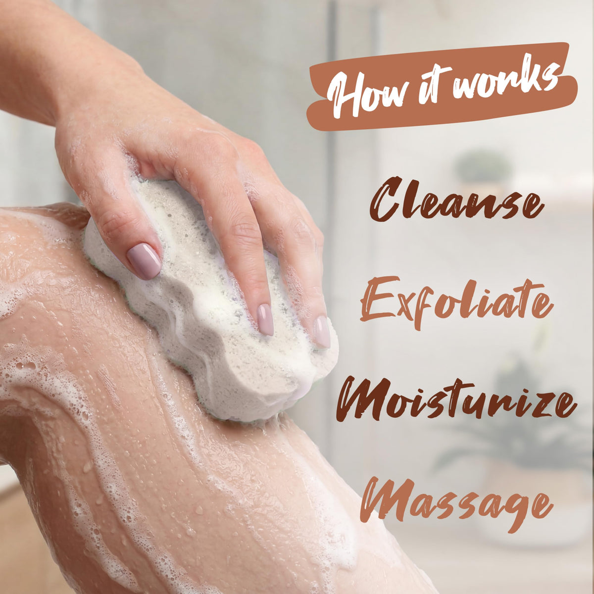 Person using Spongeables Coconut Colada in shower for quick, fragrant body wash