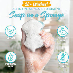 Spongeables sponge held in hand showing size and convenient portability
