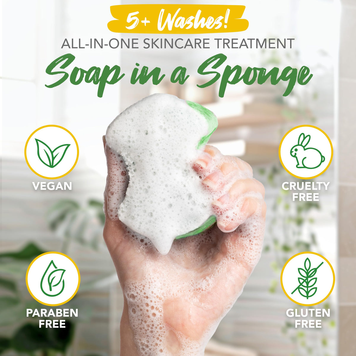 Spongeables being squeezed to release creamy lather demonstrating quick activation with water